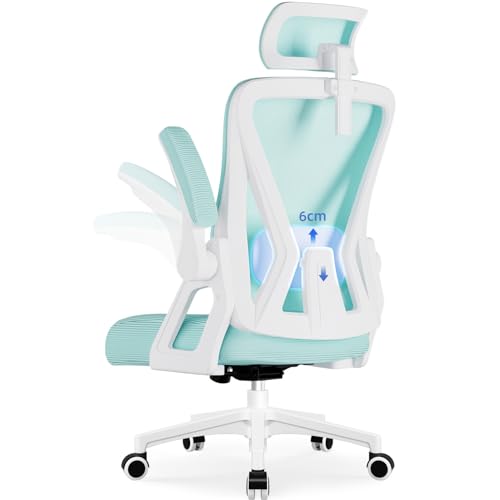 Airchros Bürostuhl,Bürostuhl Ergonomisch mit Verstellbarer Kopfstütze,Armlehnen und Lendenwirbelstütze, Schreibtischstuhl Drehstuhl Wippfunktion bis 135°,Chefsessel Rückenschonend, 150kg, Blaugrün von Airchros