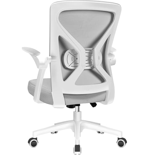 Airchros Bürostuhl Ergonomisch, Schreibtischstuhl mit Hochklappbaren Armlehnen, Einstellbarer Lendenstütze, Höhenverstellbarer Chefsessel Drehstuhl, Bürostuhl mit Wippfunktion bis 125°, Grau von Airchros