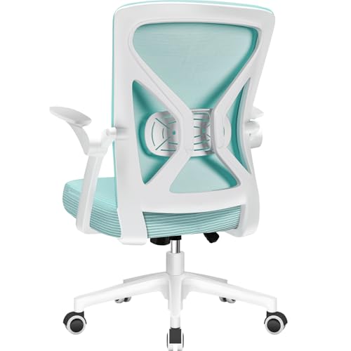 Airchros Bürostuhl mit Hochklappbaren Armlehnen, Bürostuhl Ergonomisch mit Einstellbarer Lendenstütze, Höhenverstellbarer Chefsessel Drehstuhl, Schreibtischstuhl mit Wippfunktion bis 125°, Blaugrün von Airchros