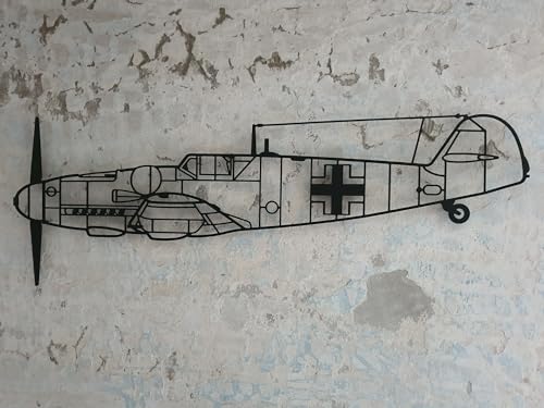 Jagdflugzeug Messerschmitt Bf 109, Wanddeko Metall Schwarz, Metall Flugzeug Wanddekoration, Wanddekoration, Flugzeug, Wanddeko, Flugzeugmodell, 3D Wanddekoration, Moderne Wanddekoration von Aircraft Sketches