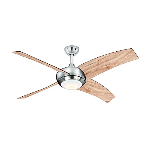 AireRyder Deckenventilator Borealis mit Beleuchtung und Fernbedienung, Gehäuse Satin Nickel, Flügelfarbe Kiefer, 122 cm von AireRyder