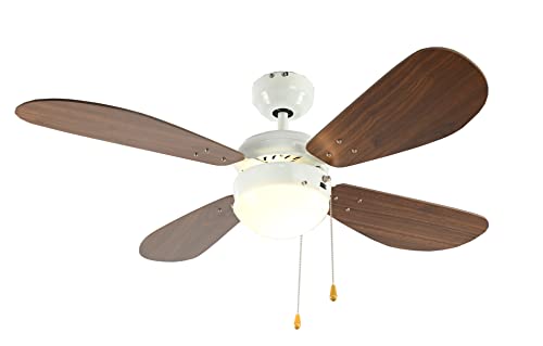 aireRyder - Classic Deckenventilator mit Beleuchtung | Zeitloser Ventilator mit Zugschalter mit Weißem Gehäuse und Walnussfarbenen Flügeln, 105cm Durchmesser (Farbe: Weiß & Walnuss) von aireRyder