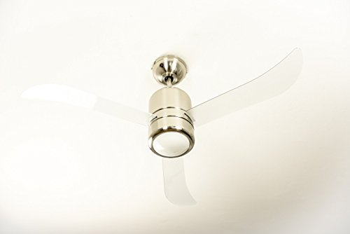 Deckenventilator Loft mit Beleuchtung und Fernbedienung, Gehäuse Nickel satiniert, Flügel Transparent, 112 cm von AireRyder