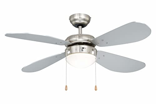 Deckenventilator mit Beleuchtung Classic, Gehäuse Nickel, Flügelfarbe Silber, 105 cm von AireRyder