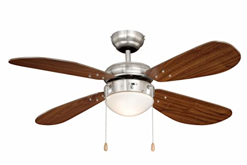 Deckenventilator mit Beleuchtung Classic, Gehäuse Nickel, Flügelfarbe Walnuß, 105 cm von AireRyder