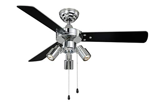 aireRyder - Cyrus Deckenventilator mit Beleuchtung, Leiser Ventilator mit Zugschalter in glänzendem Chrom-Design, Wendeflügel in Schwarz / Silber, Durchmesser 107 cm, (Farbe: Chrom & Schwarz / Silber) von AireRyder