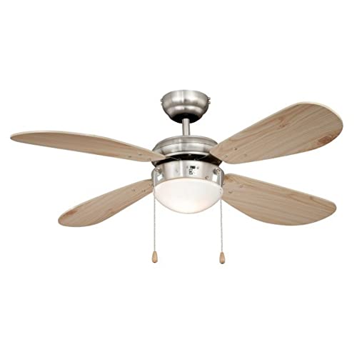 AireRyder - Classic Deckenventilator mit Beleuchtung | Zeitloser Ventilator mit Zugschalter mit Silbernem Gehäuse und kieferfarbenen Flügeln, 105cm Durchmesser (Farbe: Satin Nickel & Kiefer) von AireRyder