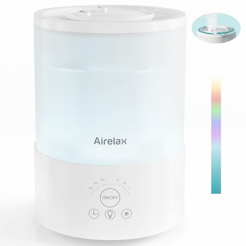 Airelax Luftbefeuchter, 2.5L Cool Mist Luftbefeuchter Schlafzimmer mit 360° Doppeldüsen, 23dB Leise Top-Fill Humidifier für Baby Pflanzen, Aroma Diffuser mit Schlafmodus, automatische Abschaltung von Airelax