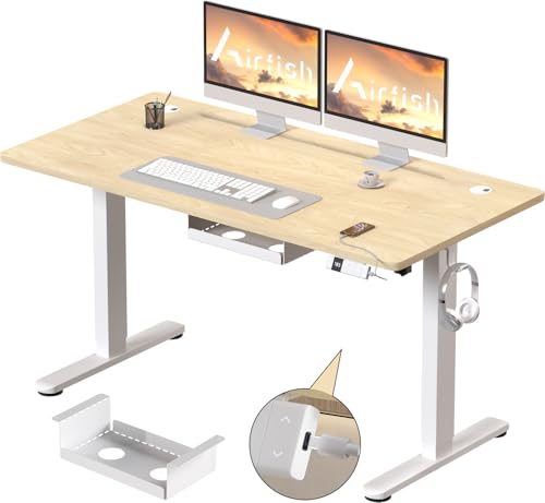 Airfish Elektrisch höhenverstellbarer Schreibtisch 120 x 80 cm mit Typ-C-Ladeanschluss, Elektrischer Schreibtisch mit Kabelmanagement und 3 Memory-Höhen (Beige, 120 x 80 cm) von Airfish