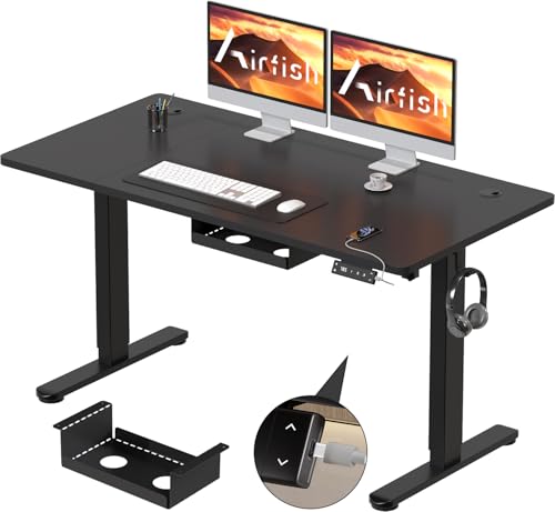 Airfish Elektrisch höhenverstellbarer Schreibtisch 120 x 80 cm mit Typ-C-Ladeanschluss, Elektrischer Schreibtisch mit Kabelmanagement und 3 Memory-Höhen (Schwarz, 120 x 80 cm) von Airfish
