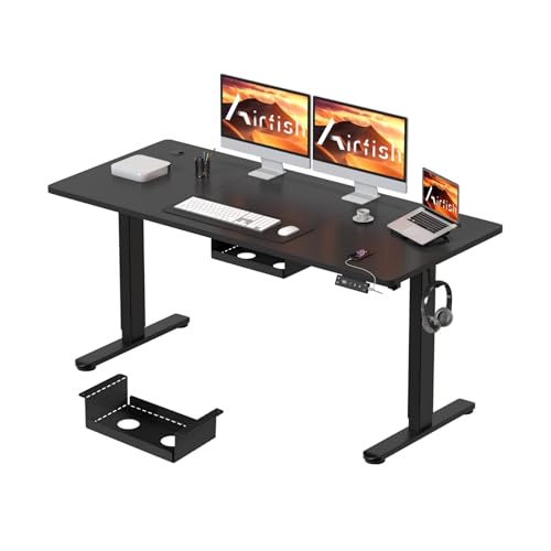 Airfish Elektrisch höhenverstellbarer Schreibtisch 140 x 80 cm mit Typ-C-Ladeanschluss, Elektrischer Schreibtisch mit Kabelmanagement und 3 Memory-Höhen (Schwarz, 140 x 80 cm) von Airfish