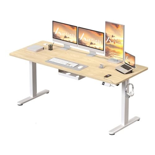 Airfish Elektrisch höhenverstellbarer Schreibtisch 180 x 80 cm mit Typ-C-Ladeanschluss, Elektrischer Schreibtisch mit Kabelmanagement und 3 Memory-Höhen (Beige, 180 x 80 cm) von Airfish