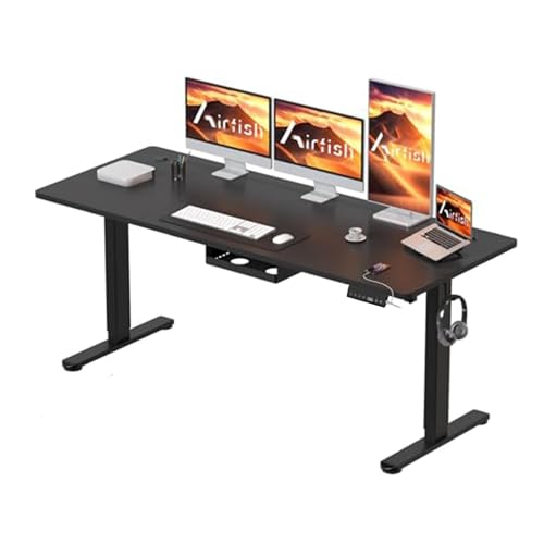 Airfish Elektrisch höhenverstellbarer Schreibtisch 180 x 80 cm mit Typ-C-Ladeanschluss, Elektrischer Schreibtisch mit Kabelmanagement und 3 Memory-Höhen (Schwarz, 180 x 80 cm) von Airfish