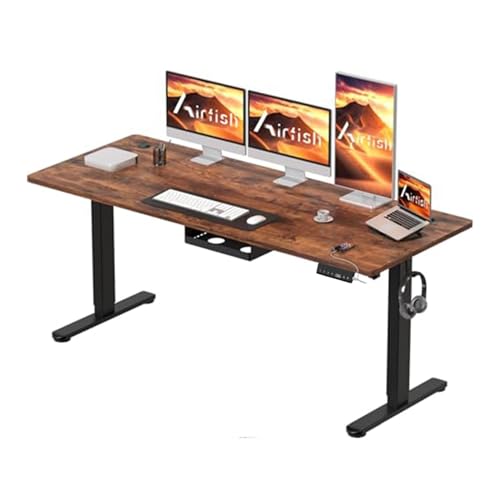 Airfish Elektrisch höhenverstellbarer Schreibtisch 180 x 80 cm mit Typ-C-Ladeanschluss, Elektrischer Schreibtisch mit Kabelmanagement und 3 Memory-Höhen (Vintage Brown, 180 x 80 cm) von Airfish
