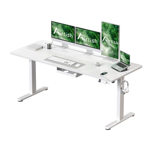 Airfish Elektrisch höhenverstellbarer Schreibtisch 180 x 80 cm mit Typ-C-Ladeanschluss, Elektrischer Schreibtisch mit Kabelmanagement und 3 Memory-Höhen (Weiß, 180 x 80 cm) von Airfish