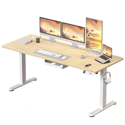 Airfish Elektrisch höhenverstellbarer Schreibtisch 200 x 80 cm mit Typ-C-Ladeanschluss, Elektrischer Schreibtisch mit Kabelmanagement und 3 Memory-Höhen (Beige, 180 x 80 cm) von Airfish