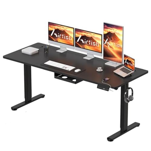 Airfish Elektrisch höhenverstellbarer Schreibtisch 200 x 80 cm mit Typ-C-Ladeanschluss, Elektrischer Schreibtisch mit Kabelmanagement und 3 Memory-Höhen (Schwarz, 180 x 80 cm) von Airfish