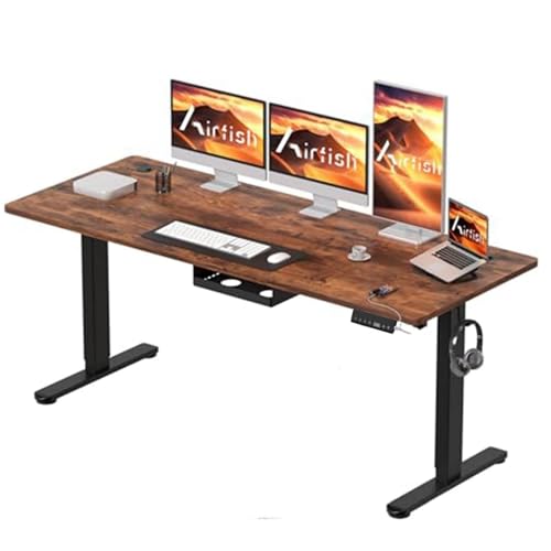 Airfish Elektrisch höhenverstellbarer Schreibtisch 200 x 80 cm mit Typ-C-Ladeanschluss, Elektrischer Schreibtisch mit Kabelmanagement und 3 Memory-Höhen (Vintage Brown, 180 x 80 cm) von Airfish
