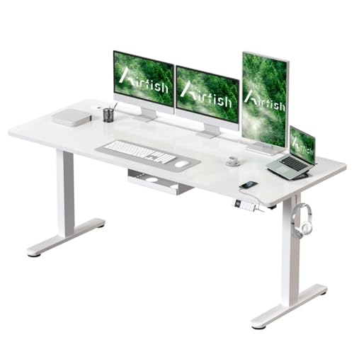 Airfish Elektrisch höhenverstellbarer Schreibtisch 200 x 80 cm mit Typ-C-Ladeanschluss, Elektrischer Schreibtisch mit Kabelmanagement und 3 Memory-Höhen (Weiß, 180 x 80 cm) von Airfish