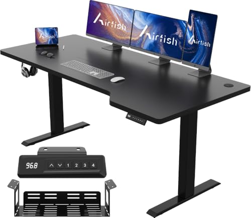 Airfish HöHenverstellbarer Schreibtisch 160 x 70 cm L-förmiger Schreibtisch Höhenverstellbar Elektrisch mit 4-Funktions-Memory,Ergonomie Gaming Tisch mit Kabel Management Tray, Haken (Schwarz) von Airfish