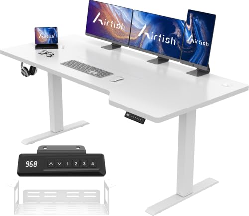 Airfish HöHenverstellbarer Schreibtisch 160 x 70 cm L-förmiger Schreibtisch Höhenverstellbar Elektrisch mit 4-Funktions-Memory,Ergonomie Gaming Tisch mit Kabel Management Tray, Haken (Weiß) von Airfish