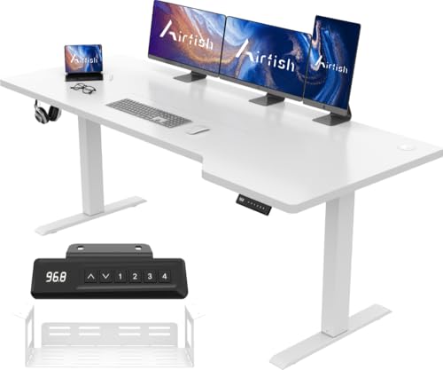 Airfish HöHenverstellbarer Schreibtisch 180 x 85 cm L-förmiger Schreibtisch Höhenverstellbar Elektrisch mit 4-Funktions-Memory,Ergonomie Gaming Tisch mit Kabel Management Tray, Haken (Weiß) von Airfish