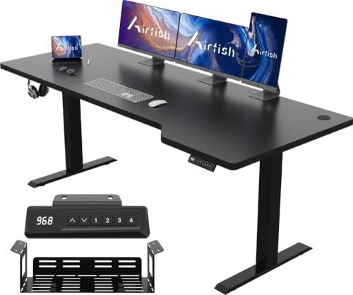 Airfish HöHenverstellbarer Schreibtisch 180 x 85 cm L-förmiger Schreibtisch Höhenverstellbar Elektrisch mit 4-Funktions-Memory,Ergonomie Gaming Tisch mit Kabel Management Tray (Schwarz) von Airfish
