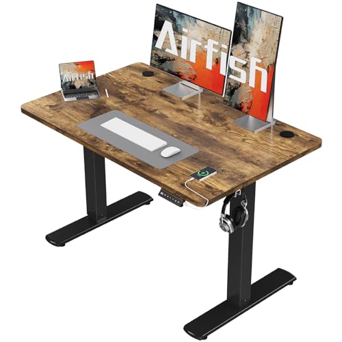 Airfish Höhenverstellbarer Schreibtisch 100x60cm Mit USB-Buchse, Elektrisch Mit Memory Funktion, 73-118cm, Braun von Airfish