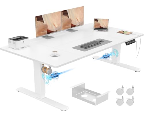 Airfish Höhenverstellbarer Schreibtisch 160x80 cm Elektrisch mit Dual-Motor, Touchscreen & Kabelmanagement – Stehpult mit 100 kg Tragkraft, 3 Speichertasten und 1.5 mm Tischbeinen (Weiß) von Airfish