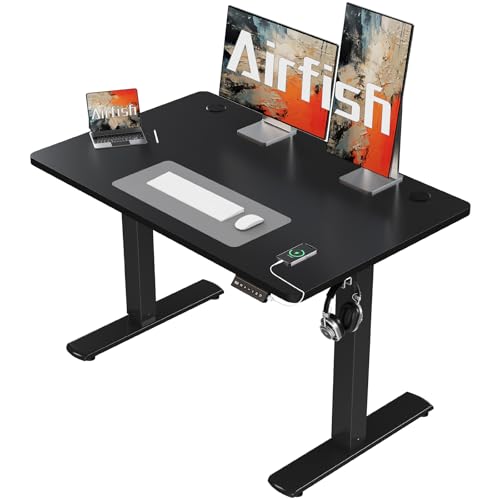Airfish Höhenverstellbarer Schreibtisch 100x60cm mit USB-Buchse, Elektrischer Schreibtisch mit Memory Funktion,Höhenverstellbar Elektrisch 73-118cm,Schwarz von Airfish