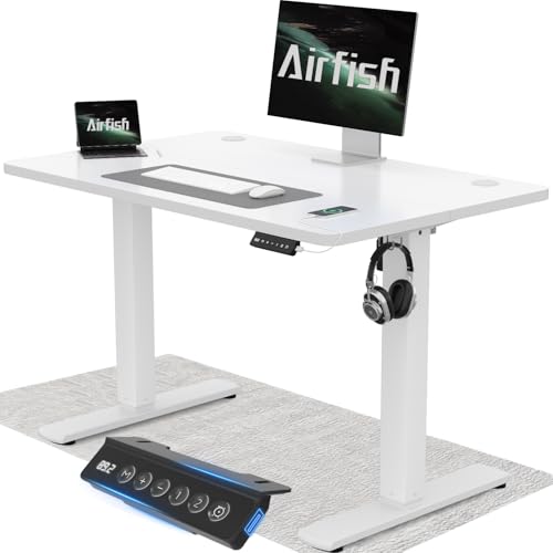 Airfish Höhenverstellbarer Schreibtisch 100x60cm mit USB-Buchse, Schreibtisch Höhenverstellbar Elektrisch mit Memory Funktion, 73-118cm,Weiß von Airfish