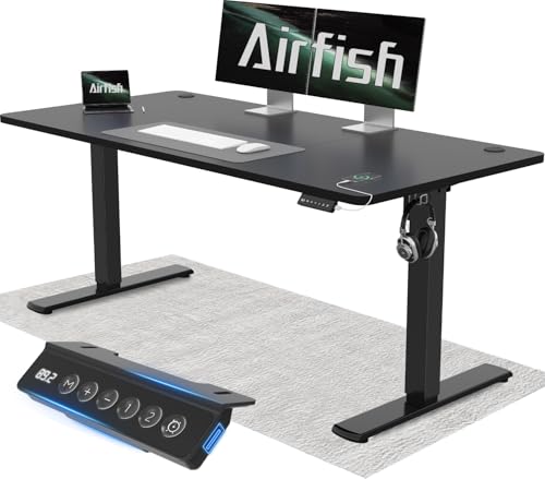 Airfish Höhenverstellbarer Schreibtisch 140x60cm mit USB-Buchse,Schreibtisch Höhenverstellbar Elektrisch mit Memory Funktion, 73-118cm,Grau von Airfish