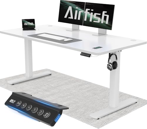 Airfish Höhenverstellbarer Schreibtisch 140x60cm mit USB-Buchse, Schreibtisch Höhenverstellbar Elektrisch mit Memory Funktion,73-118cm,Weiß von Airfish