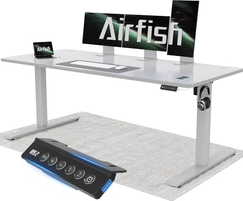 Airfish Höhenverstellbarer Schreibtisch 160x70cm mit USB-Buchse, Schreibtisch Höhenverstellbar Elektrisch mit Memory Funktion, 73-118cm,Grau von Airfish