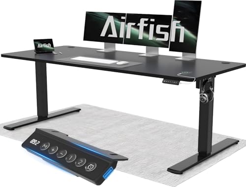 Airfish Höhenverstellbarer Schreibtisch 180x80cm mit USB-Buchse, Schreibtisch Höhenverstellbar Elektrisch mit Memory Funktion, 73-118cm,Schwarz von Airfish