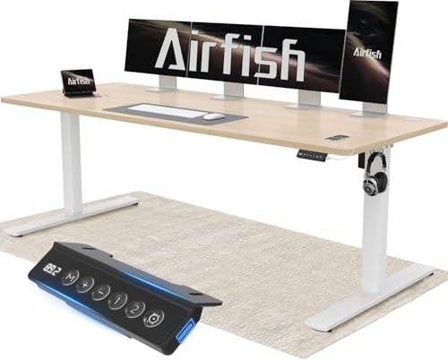 Airfish Höhenverstellbarer Schreibtisch 200x80cm mit USB-Buchse, Schreibtisch Höhenverstellbar Elektrisch mit Memory Funktion, 73-118cm,Beige von Airfish