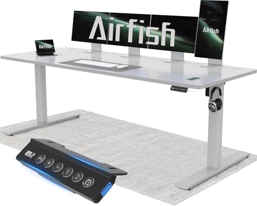 Airfish Höhenverstellbarer Schreibtisch 200x80cm mit USB-Buchse, Schreibtisch Höhenverstellbar Elektrisch mit Memory Funktion, 73-118cm,Grau von Airfish