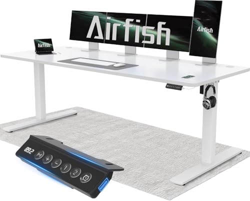 Airfish Höhenverstellbarer Schreibtisch 200x80cm mit USB-Buchse, Schreibtisch Höhenverstellbar Elektrisch mit Memory Funktion, 73-118cm,Weiß von Airfish