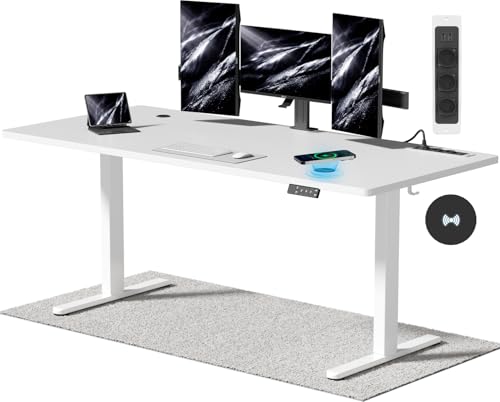 Airfish Höhenverstellbarer Schreibtisch mit Kabelloser Ladestation und Steckdose mit USB 180 x 80cm Computertisch Elektrisch Stehtisch mit 3-Funktions-Memory und Funktion zur Ermüdungs-Erinnerung von Airfish