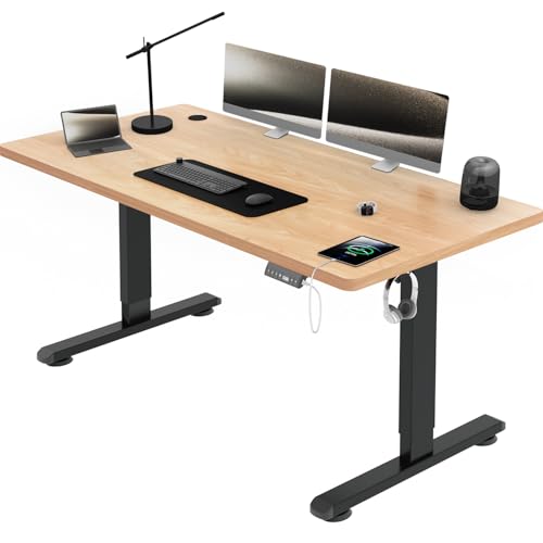 Airfish Höhenverstellbarer Schreibtisch mit USB-Buchse, Elektrisch Schreibtisch mit Kabelwanne, Computertisch, Bürotisch, Stehpult mit Erinnerung an sitzende Tätigkeiten, 140x70 cm, Beige Airfish Höhenverstellbarer Schreibtisch mit USB-Buchse, Elektrisch Schreibtisch mit Kabelwanne, Computertisch, Bürotisch, Stehpult mit Erinnerung an sitzende Tätigkeiten, 140x70 cm, Beige von Airfish