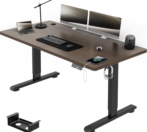 Airfish Höhenverstellbarer Schreibtisch 140x70 cm, Elektrisch Schreibtisch mit Kabelwanne, Computertisch mit USB-Buchse, Bürotisch, Stehpult mit Erinnerung an sitzende Tätigkeiten, Nussbaum von Airfish
