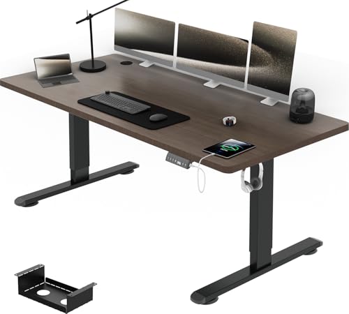 Airfish Höhenverstellbarer Schreibtisch mit USB-Buchse, Elektrisch Schreibtisch mit Kabelwanne, Computertisch, Bürotisch, Stehpult mit Erinnerung an sitzende Tätigkeiten, 160 x 80 cm, Nussbaum von Airfish