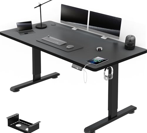 Airfish Höhenverstellbarer Schreibtisch mit USB-Buchse, Elektrisch Schreibtisch mit Kabelwanne, Computertisch, Bürotisch, Stehpult mit Erinnerung an sitzende Tätigkeiten, 200 x 80 cm, Schwarz von Airfish