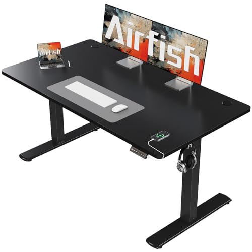 Airfish Höhenverstellbarer Schreibtisch mit USB-Buchse, Elektrischer Schreibtisch mit Memory Funktion,Schreibtisch Höhenverstellbar Elektrisch 73-118cm (Schwarz, 140 x 60 cm) von Airfish