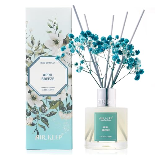 Airkeep Raumduft April Breeze Duft, Reed Diffuser mit 8 Duftstäbchen, Lufterfrischer für Badezimmer, Wohnung, Heimdekoration, 100ml von Airkeep