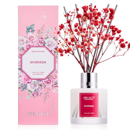 Airkeep Raumduft Ayurveda Duft, Reed Diffuser mit 8 Duftstäbchen, Lufterfrischer für Badezimmer, Wohnung, Heimdekoration, 100ml von Airkeep