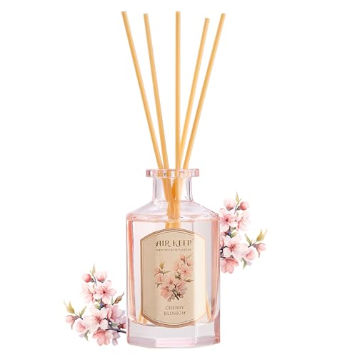 Airkeep Raumduft Cherry Blossom Duft, 180ml Reed Diffuser mit 8 Duftstäbchen, Deko für Schlafzimmer, Badezimmer, Büros, Schränke von Airkeep