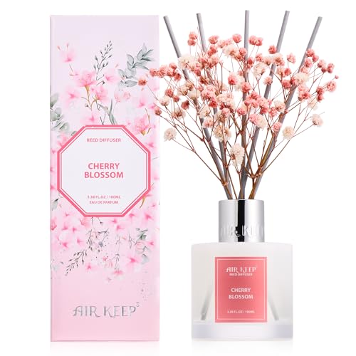 Airkeep Raumduft Cherry Blossom Duft, Reed Diffuser mit 8 Duftstäbchen, Lufterfrischer für Badezimmer, Wohnung, Heimdekoration, 100ml von Airkeep