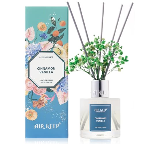Airkeep Raumduft Cinnamon Vanilla Duft, Reed Diffuser mit 8 Duftstäbchen, Lufterfrischer für Badezimmer, Wohnung, Heimdekoration, 100ml von Airkeep