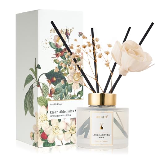Airkeep Raumduft Clean Aldehydes Musk, Rose Reed Diffuser Set 150ml, Raumduft mit Stäbchen, Lufterfrischer Für Badezimmer, Wohnung, Heimdekoration von Airkeep